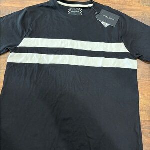 Denim and flower Black and White Striped Men’s Shirt large nwt